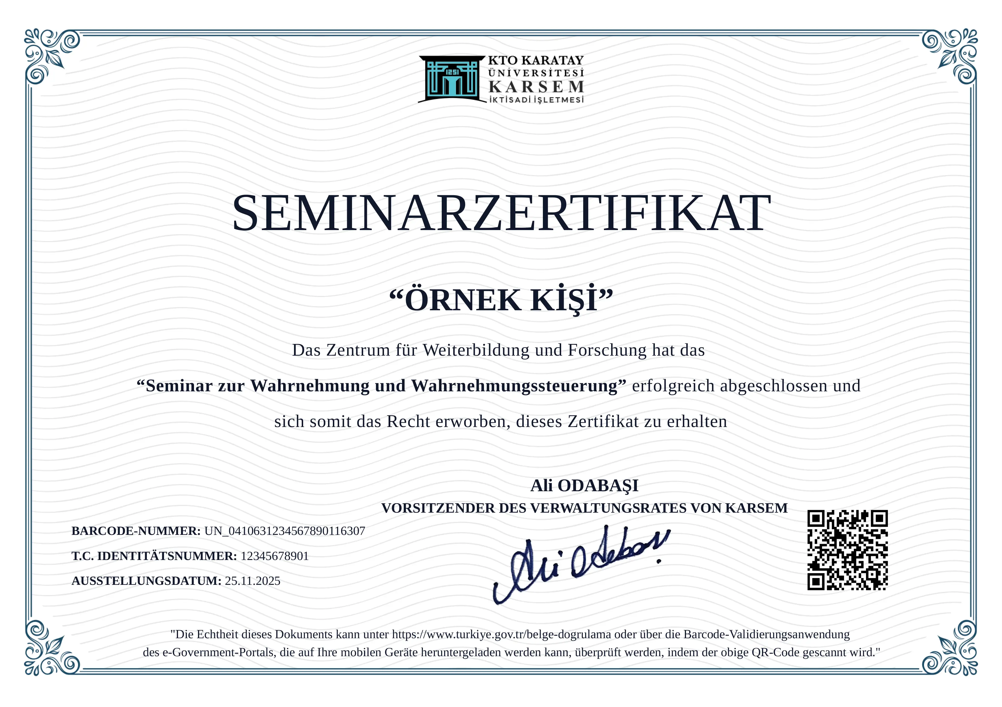 Almanca Seminer SERTİFİKA
