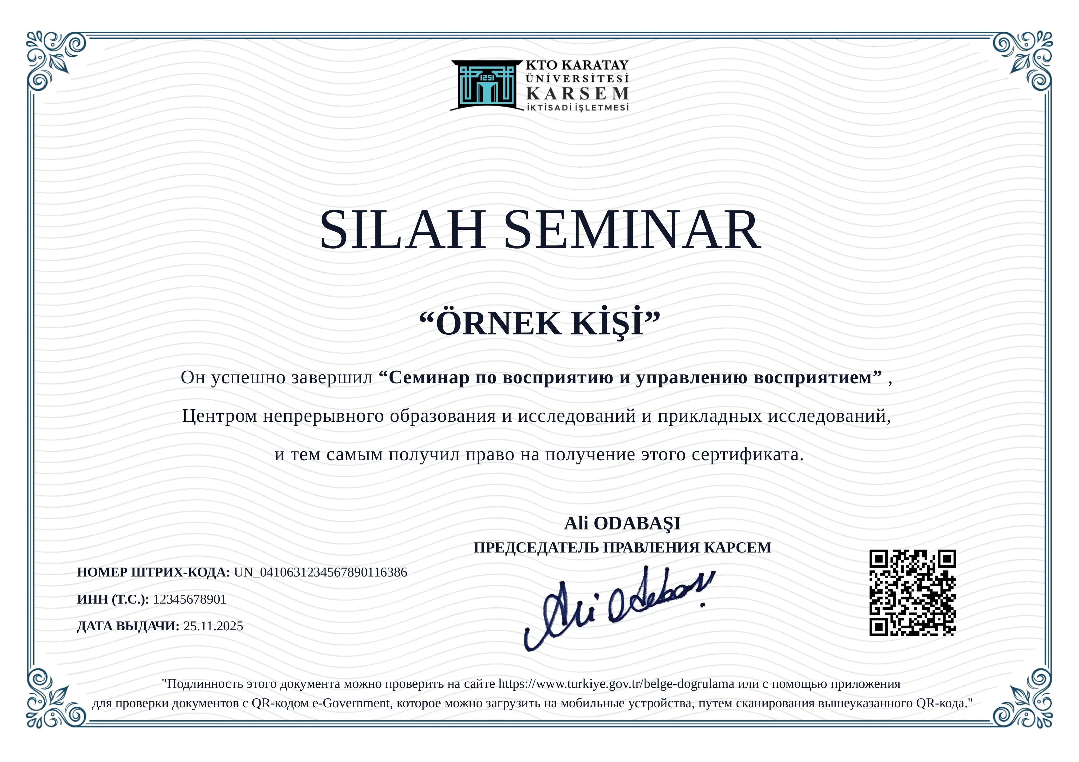 Rusça Seminer SERTİFİKA