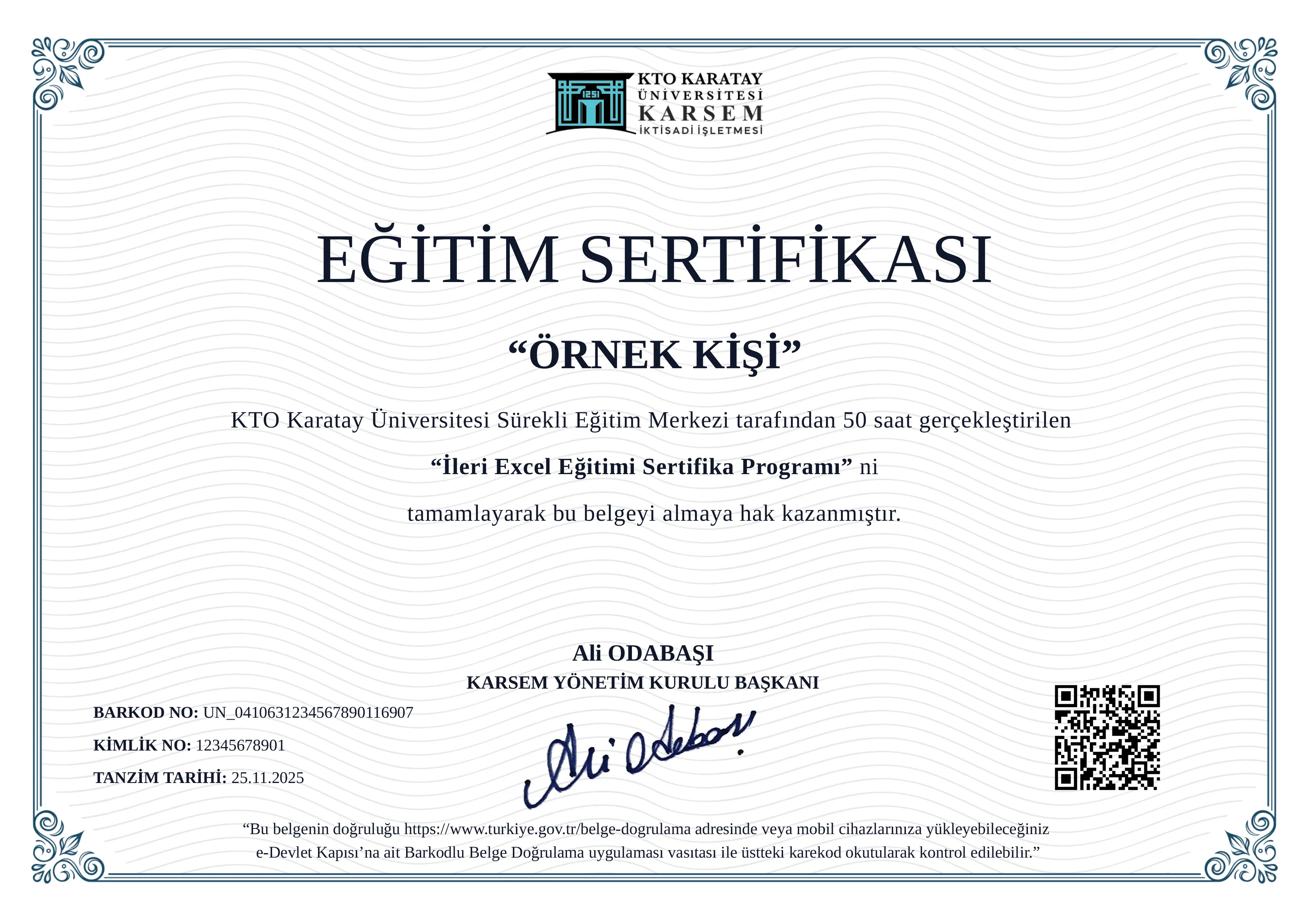 Türkçe Eğitim SERTİFİKA