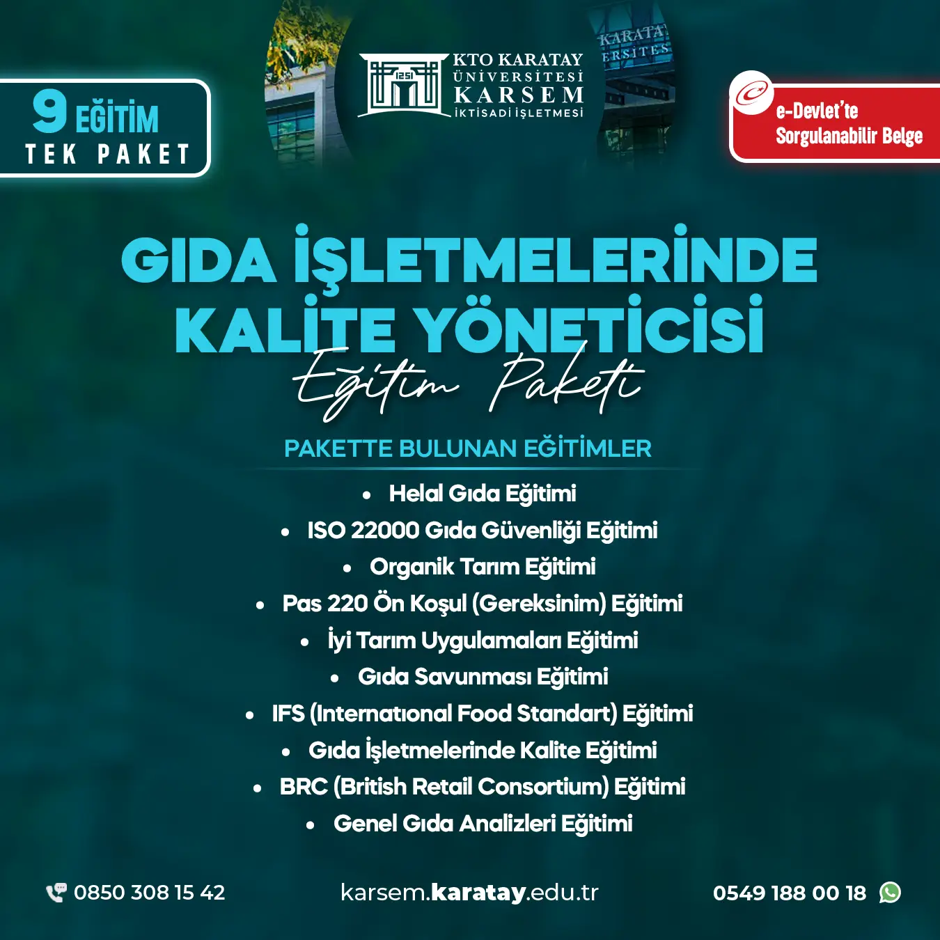 Gıda İşletmelerinde Kalite Yöneticisi Eğitimi Eğitim Programı