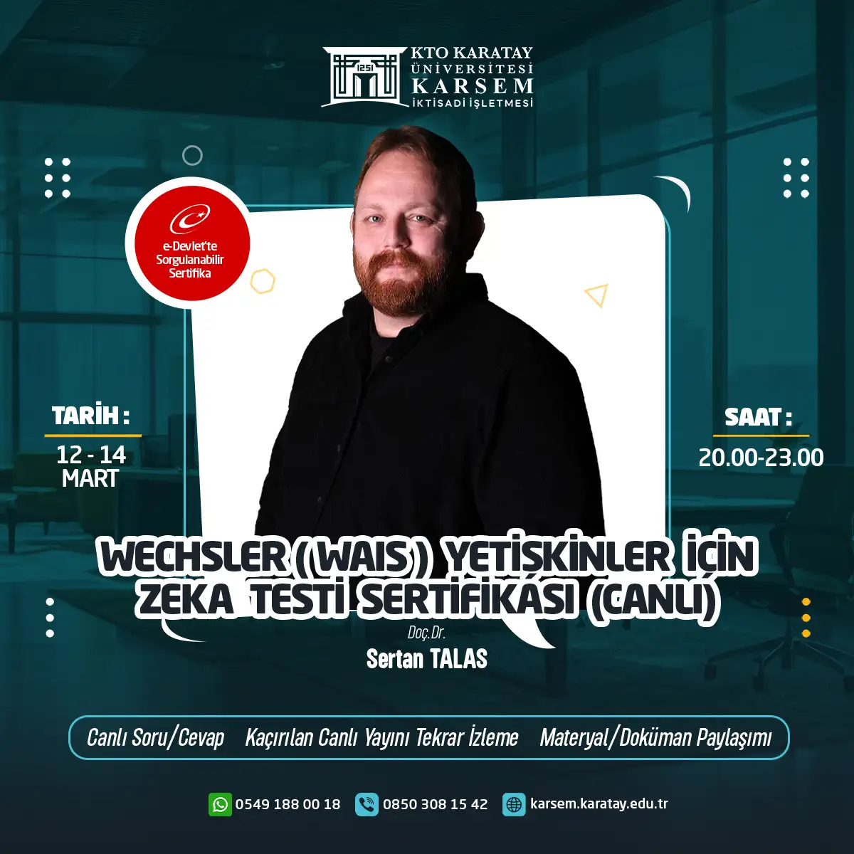 Wechsler (WAIS) Yetişkinler için Zeka Testi Sertifikası (CANLI)