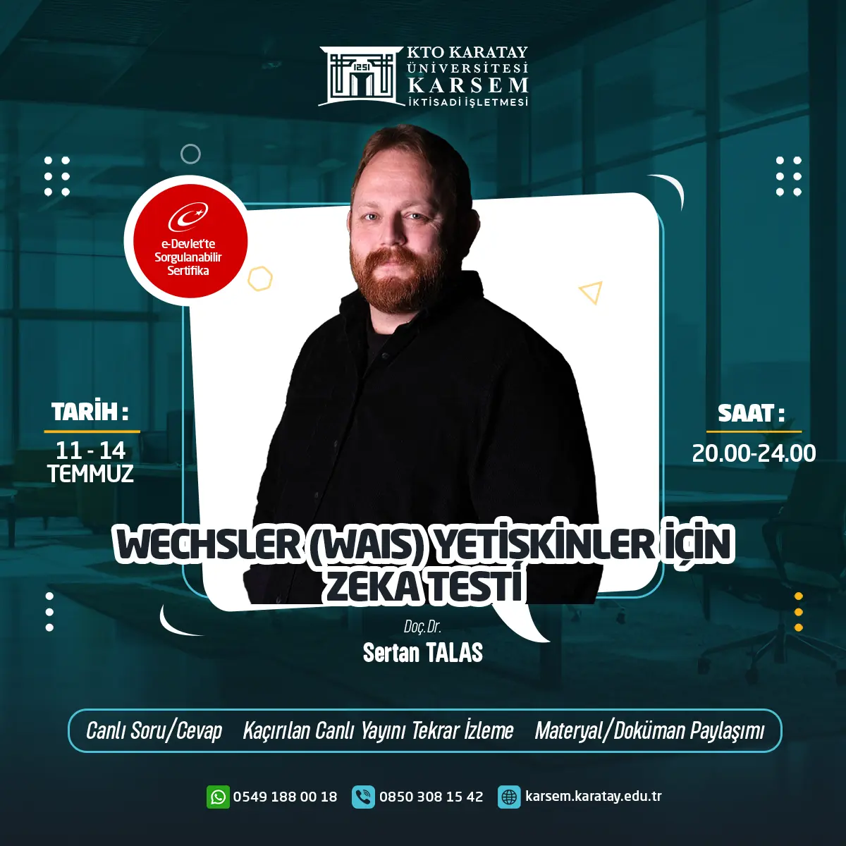 Wechsler (WAIS) Yetişkinler için Zeka Testi Sertifikası (CANLI)