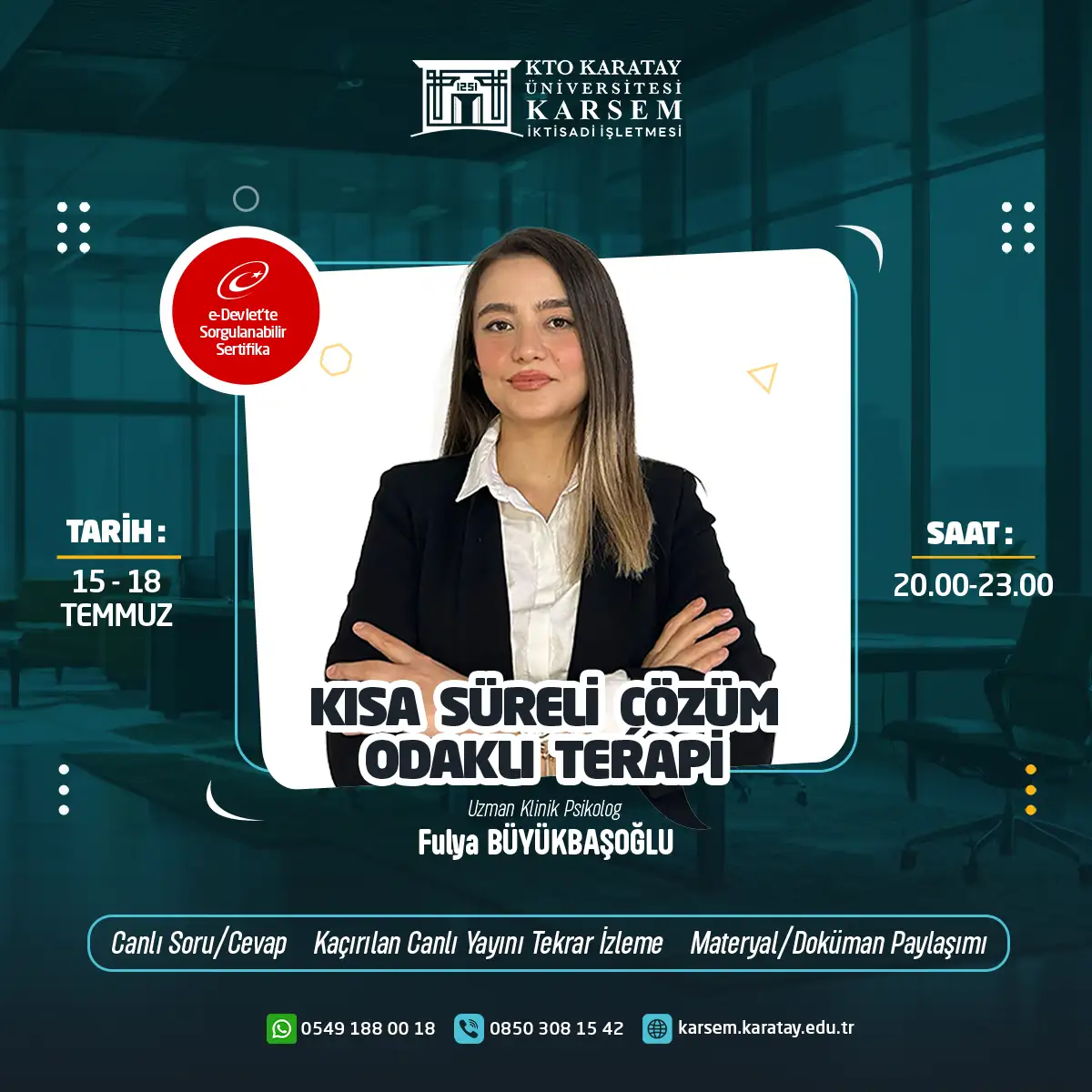 (Canlı) Kısa Süreli Çözüm Odaklı Terapi Sertifika Programı 