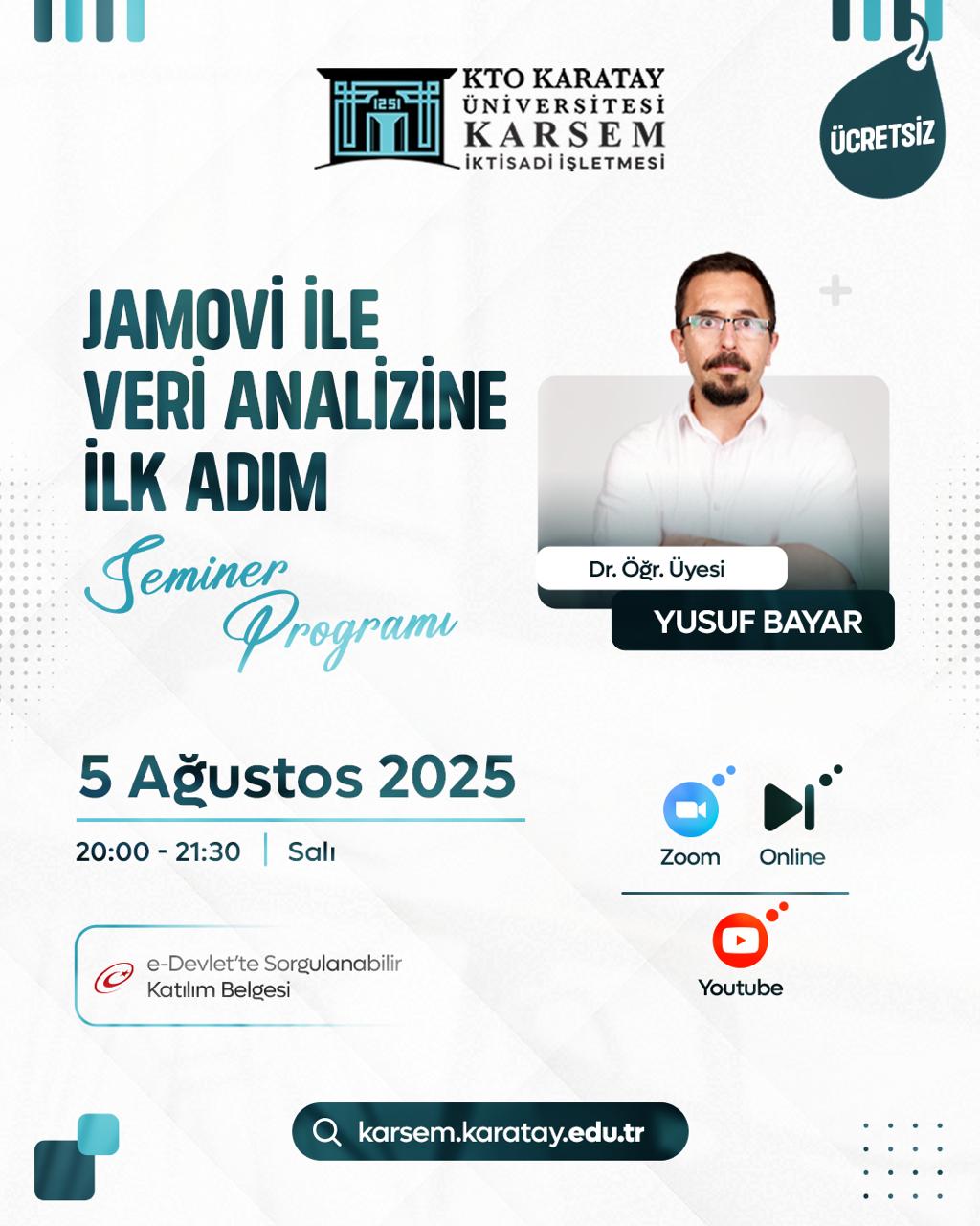 Jamovi İle Veri Analizine Giriş Ücretsiz Seminer Programı