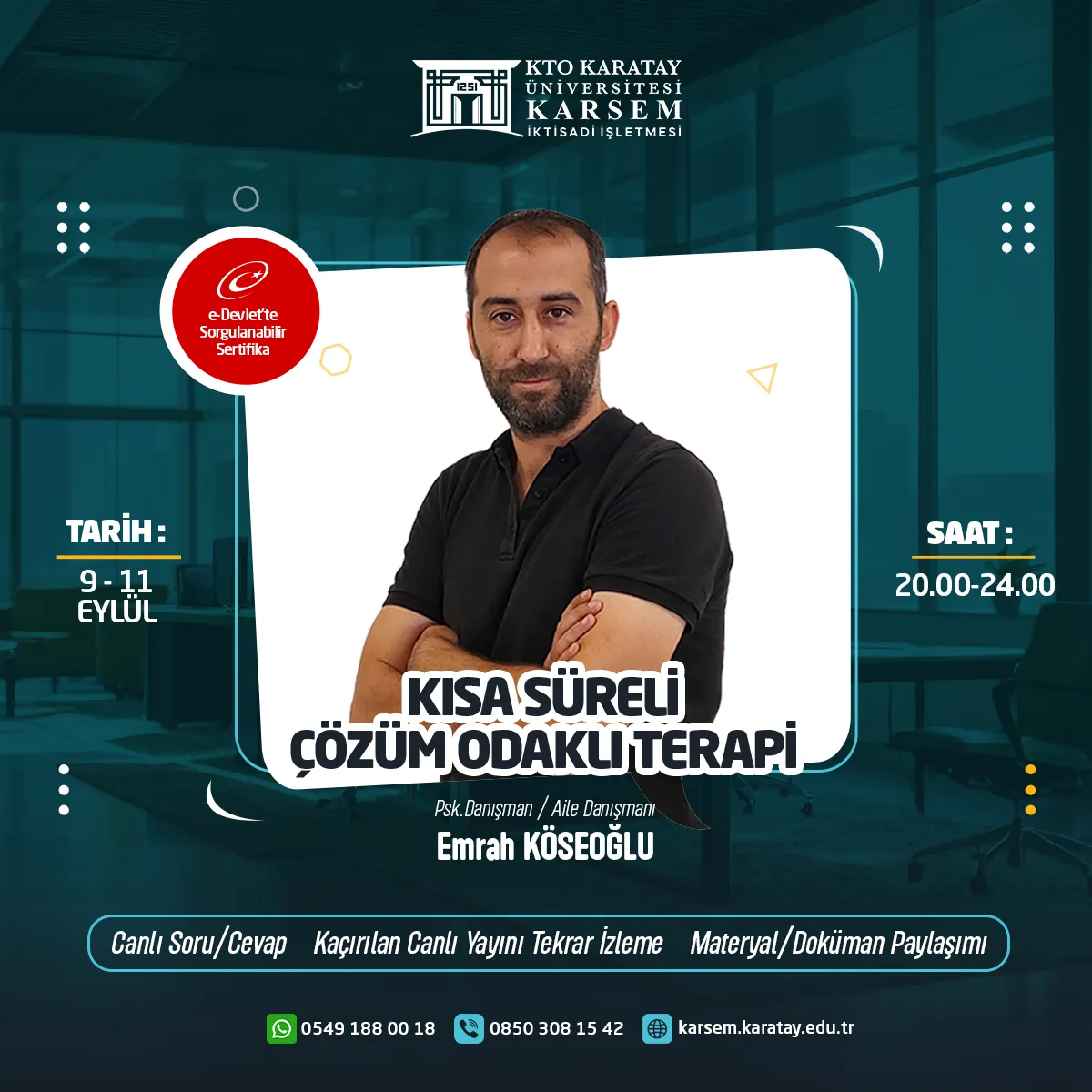 Kısa Süreli Çözüm Odaklı Terapi Sertifika Programı (Canlı) 