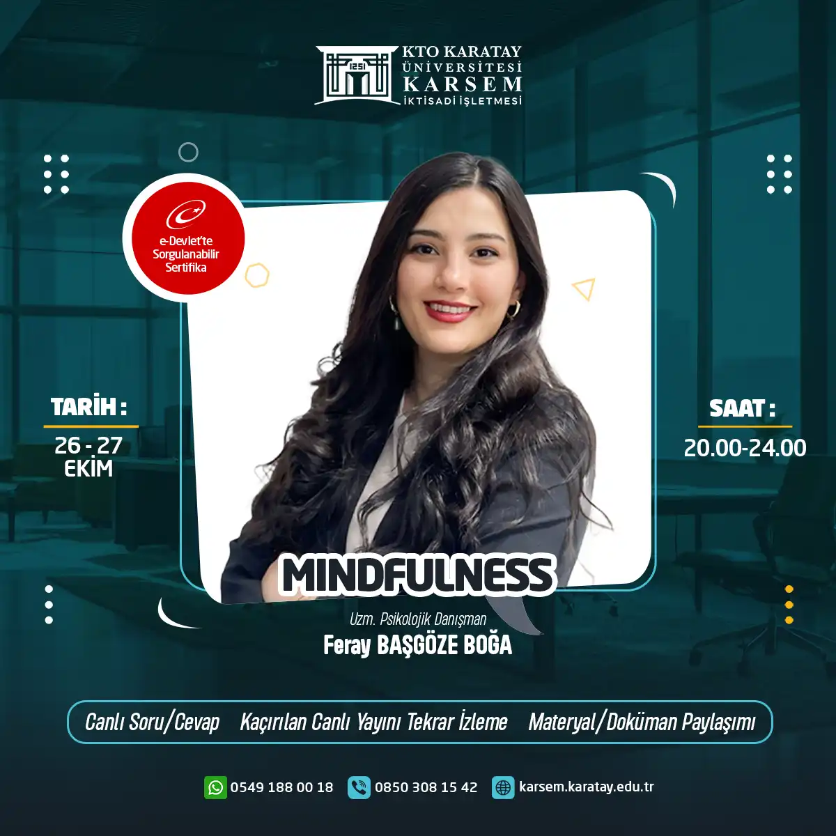 Mindfulness (Bilinçli Farkındalık) Eğitim Programı (CANLI)