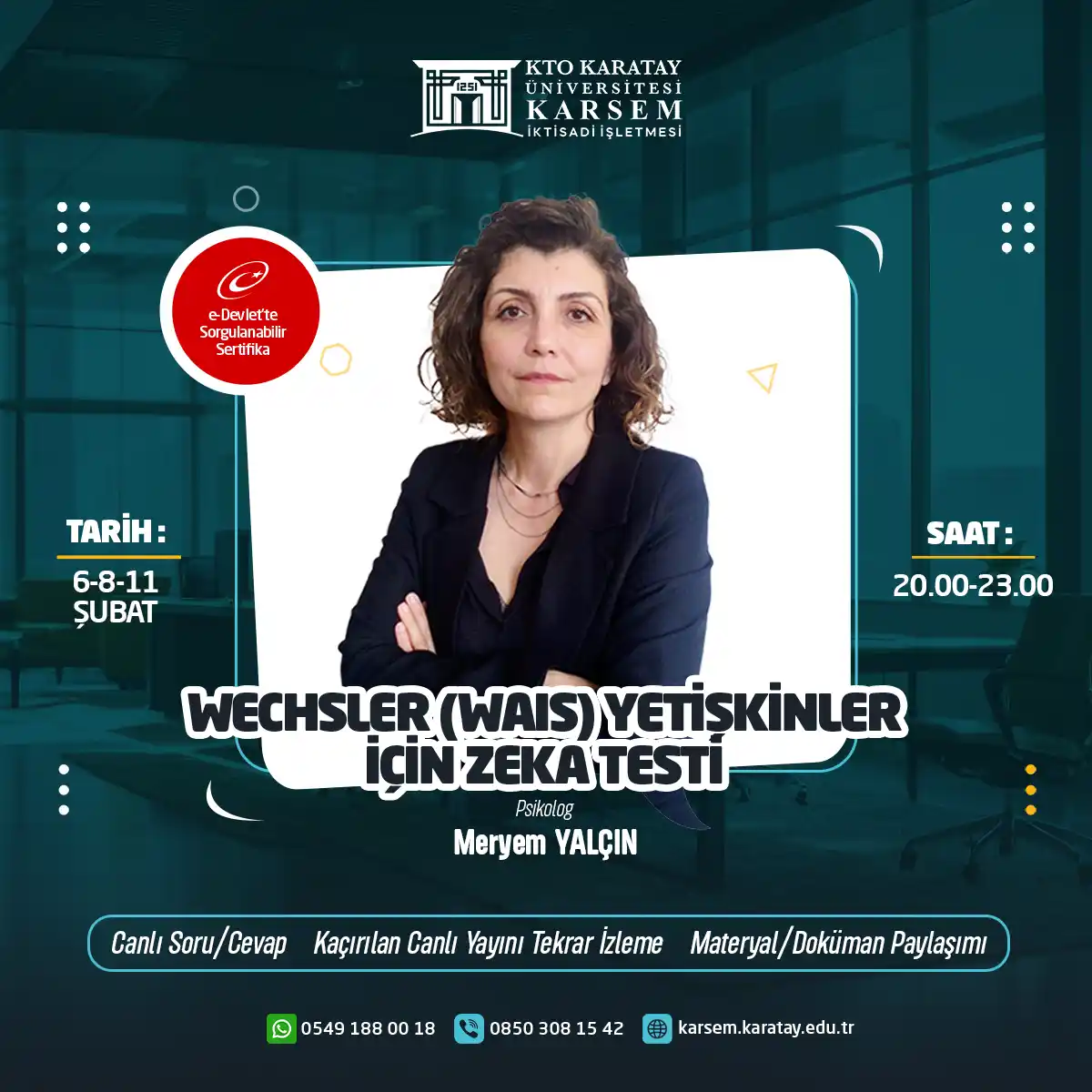 Wechsler (WAIS) Yetişkinler için Zeka Testi Sertifikası (CANLI)